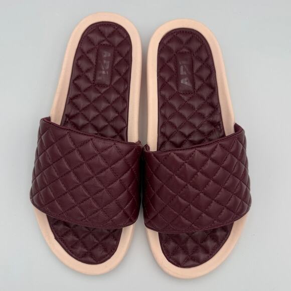 APL Nappa Leather Quilted Lusso Slides Burgundy Cream Men's Size 8 - Picture 3 of 5
